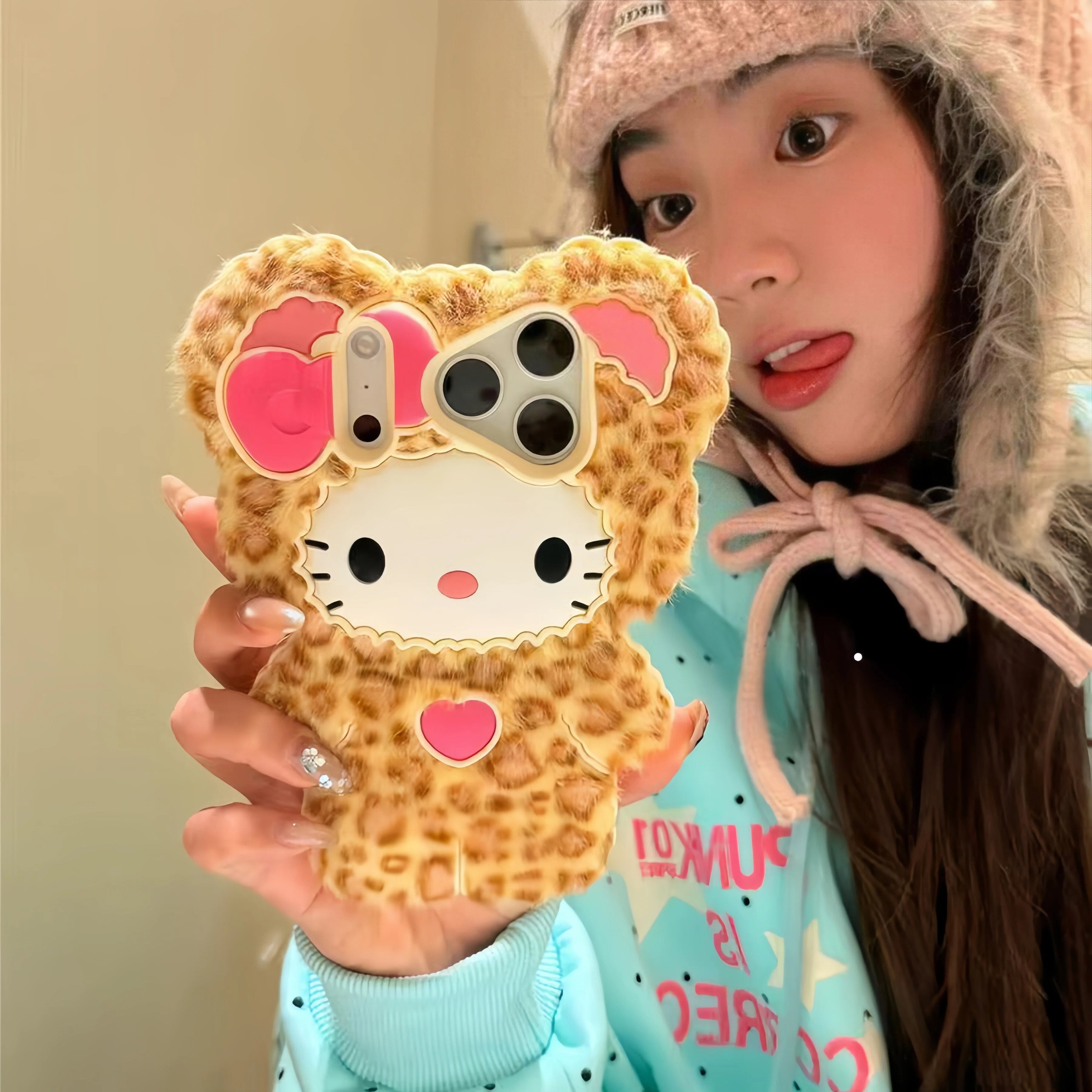 3D Printing Iphone - Fluffy Plush Hello Kitty Leopard Print