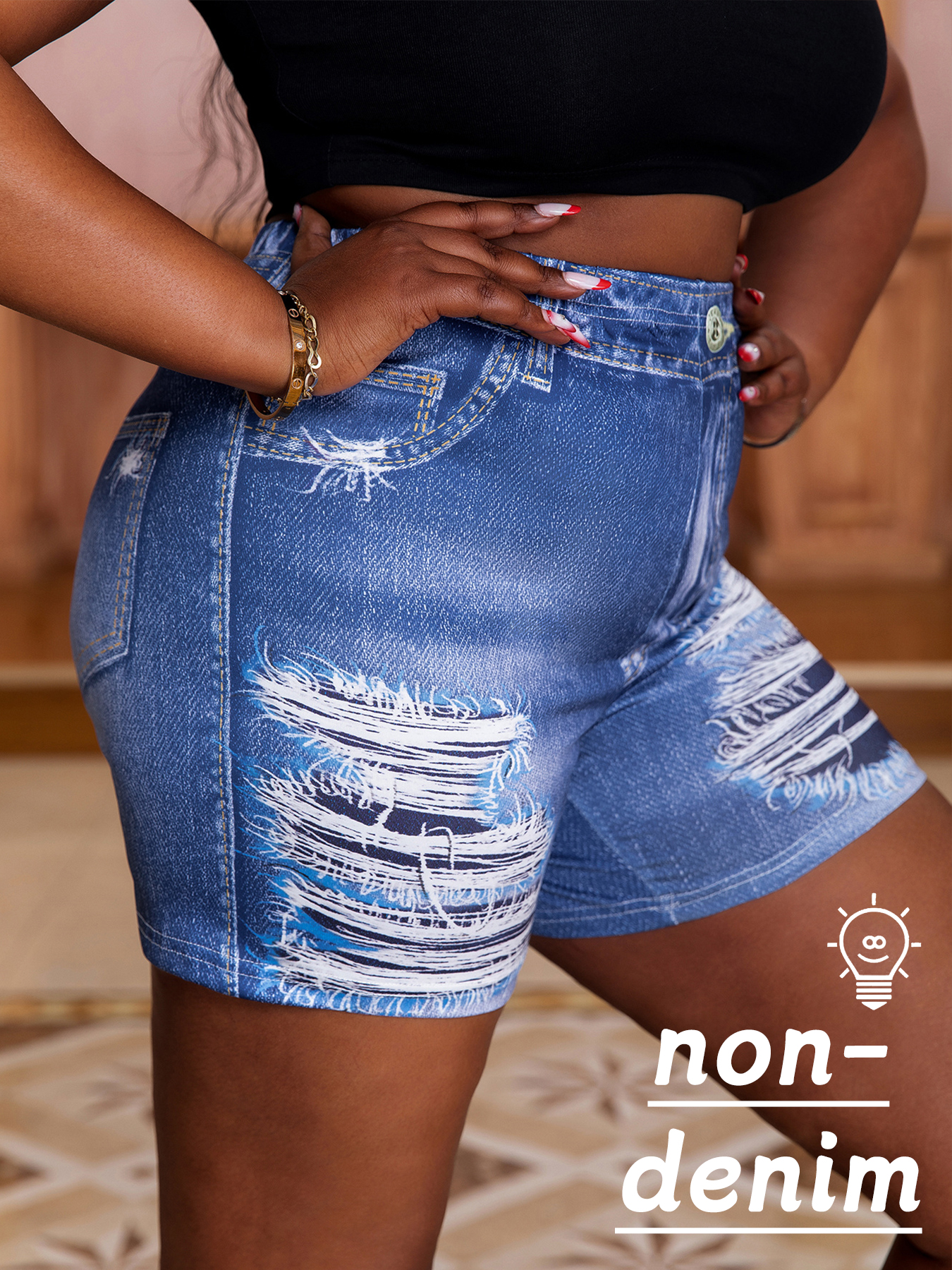 3D Printing Service - Plus-size women's shorts imitation jeans printed