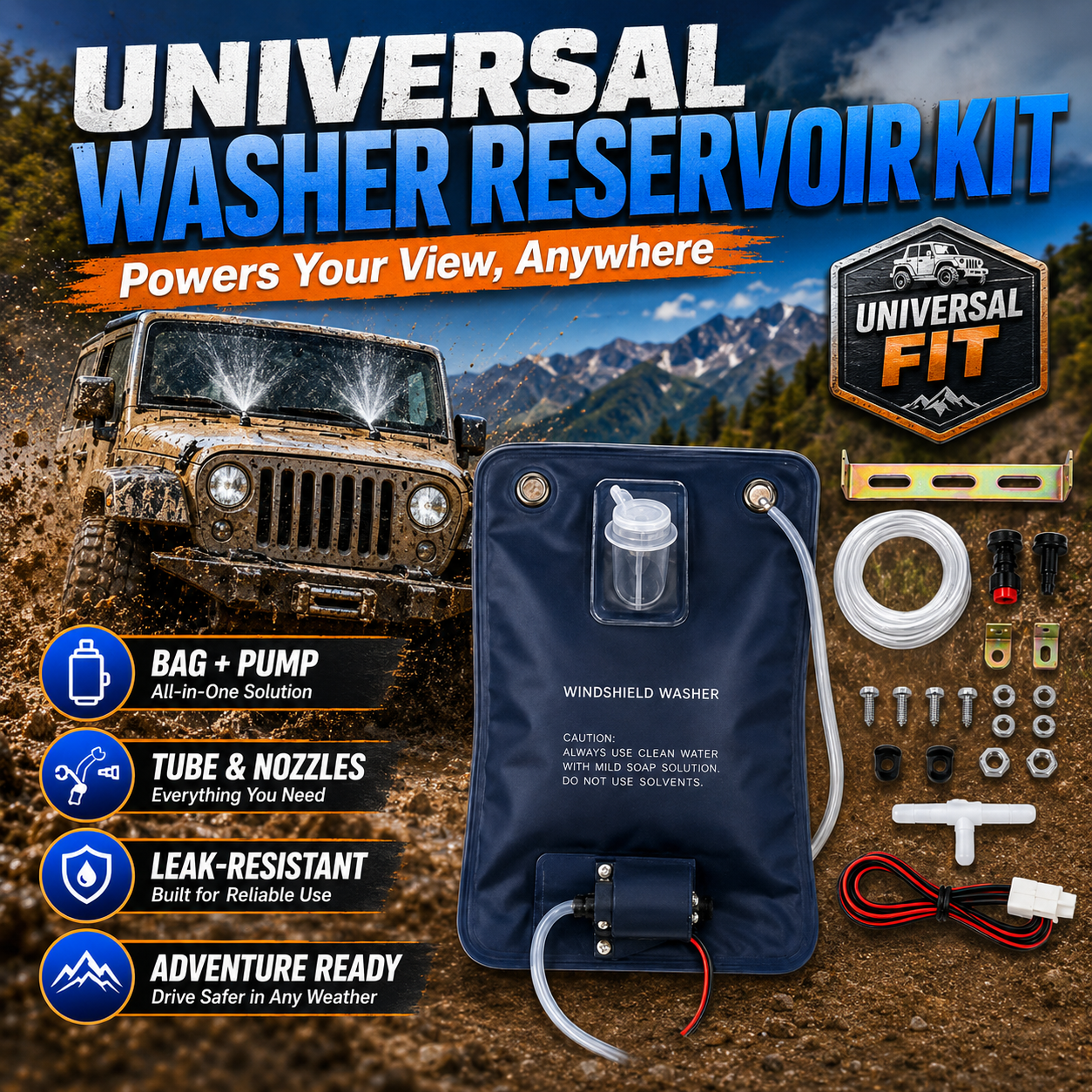 12V Universal Washer Reservoir - Nozzle Cleaning Kit recension och pris